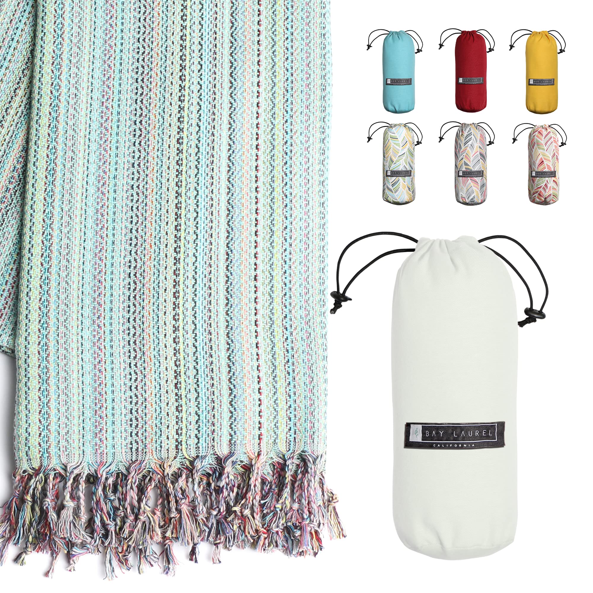 Bay Laurel Turkish Beach Towel with Travel Bag offers oversized beach coverage.