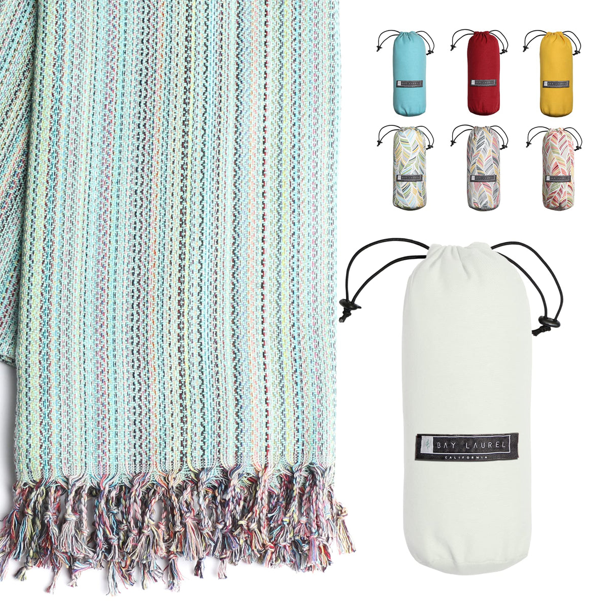 Bay Laurel Turkish Beach Towel with Travel Bag offers oversized beach coverage.