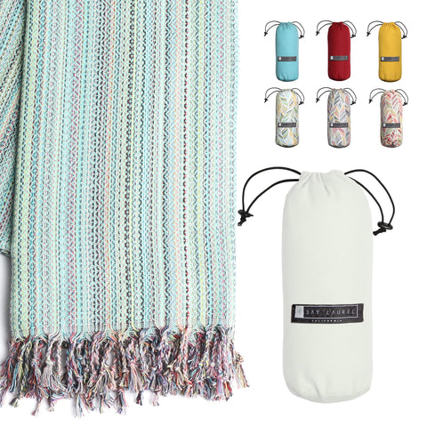 Bay Laurel Turkish Beach Towel with Travel Bag offers oversized beach coverage.
