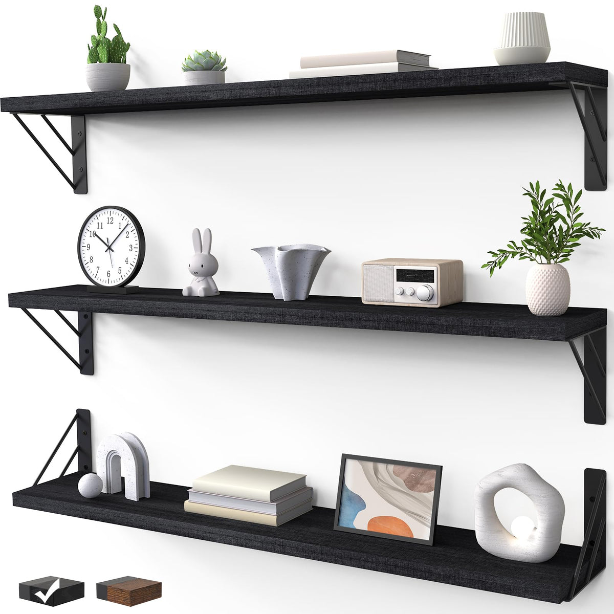 Bayka 36in wall-mounted floating shelves set of 3 for stylish display and extra storage.