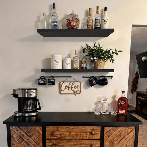 Bayka shelf close-up shows durable engineered wood and protective sealant
