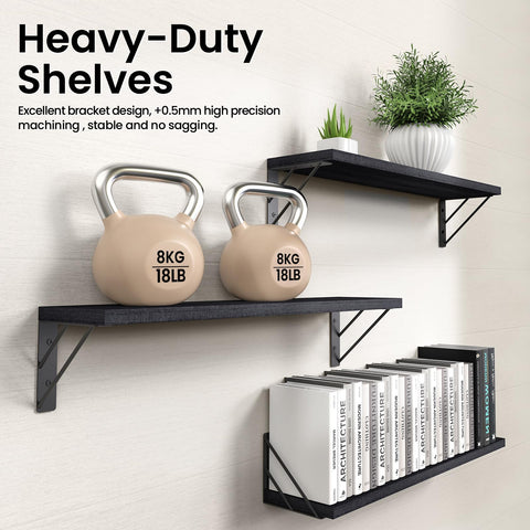 BAYKA black floating shelves used for bedroom decor and organization ideas.