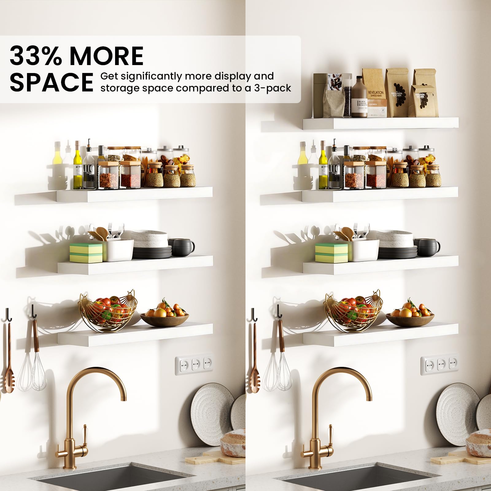 Bayka floating shelves in kitchen storage arrangement