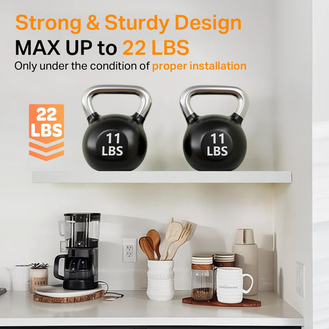 Bayka white floating shelves in living room with decor display.