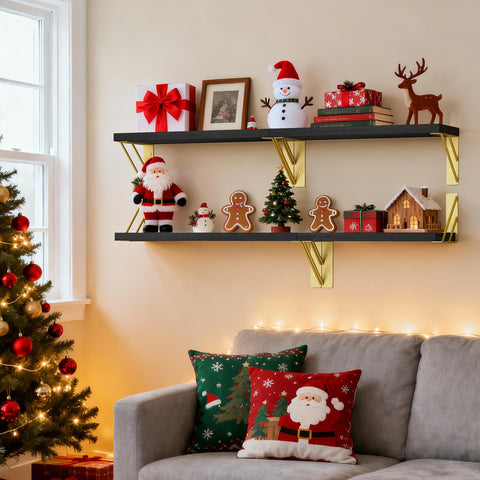 BAYKA floating shelves arranged in a living room setup for stylish storage.