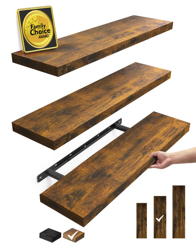 Bayka Floating Shelves set of 3 mounted on wall showcasing organized books and decor.