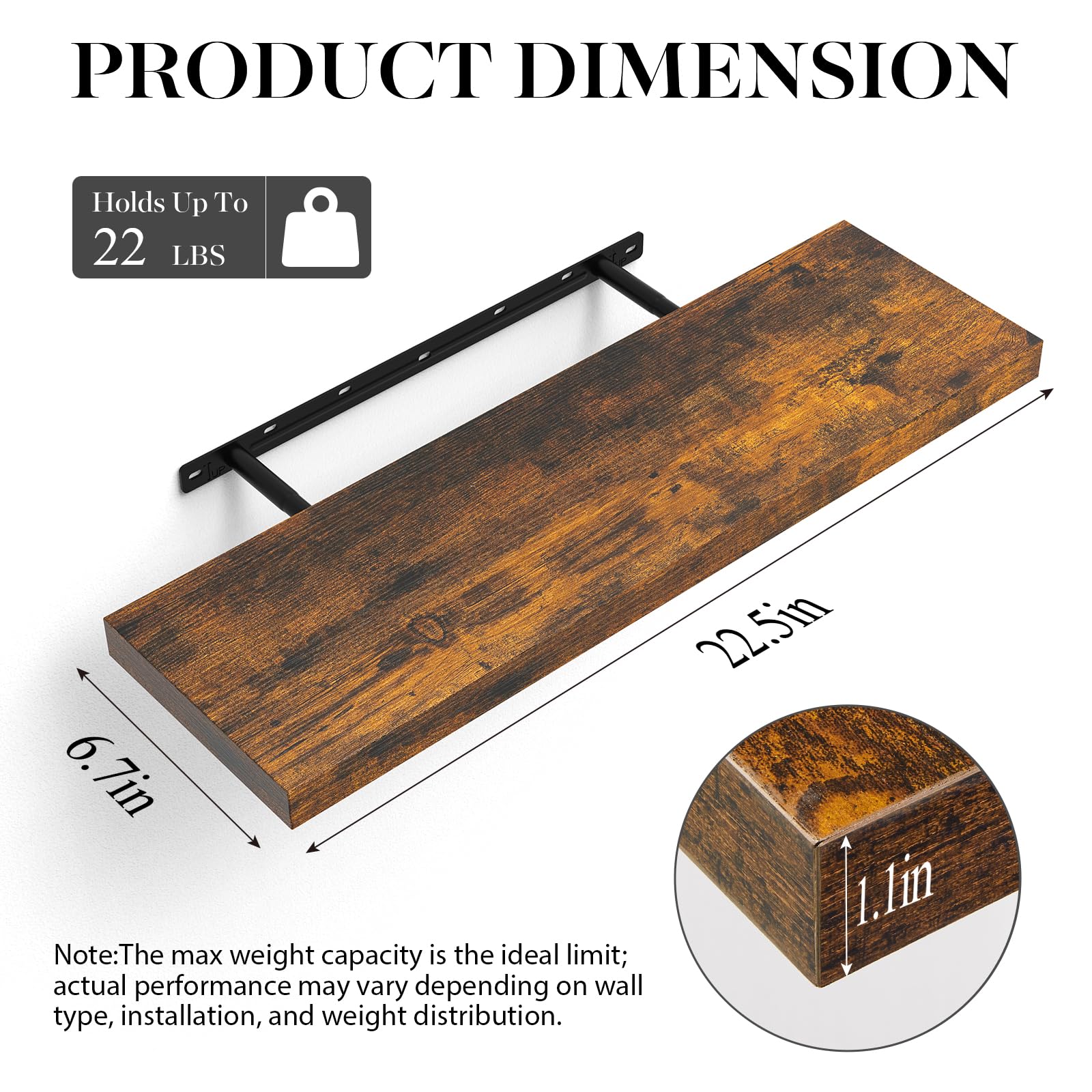 BAYKA floating shelves offering spacious 6.7 inch depth for display items.