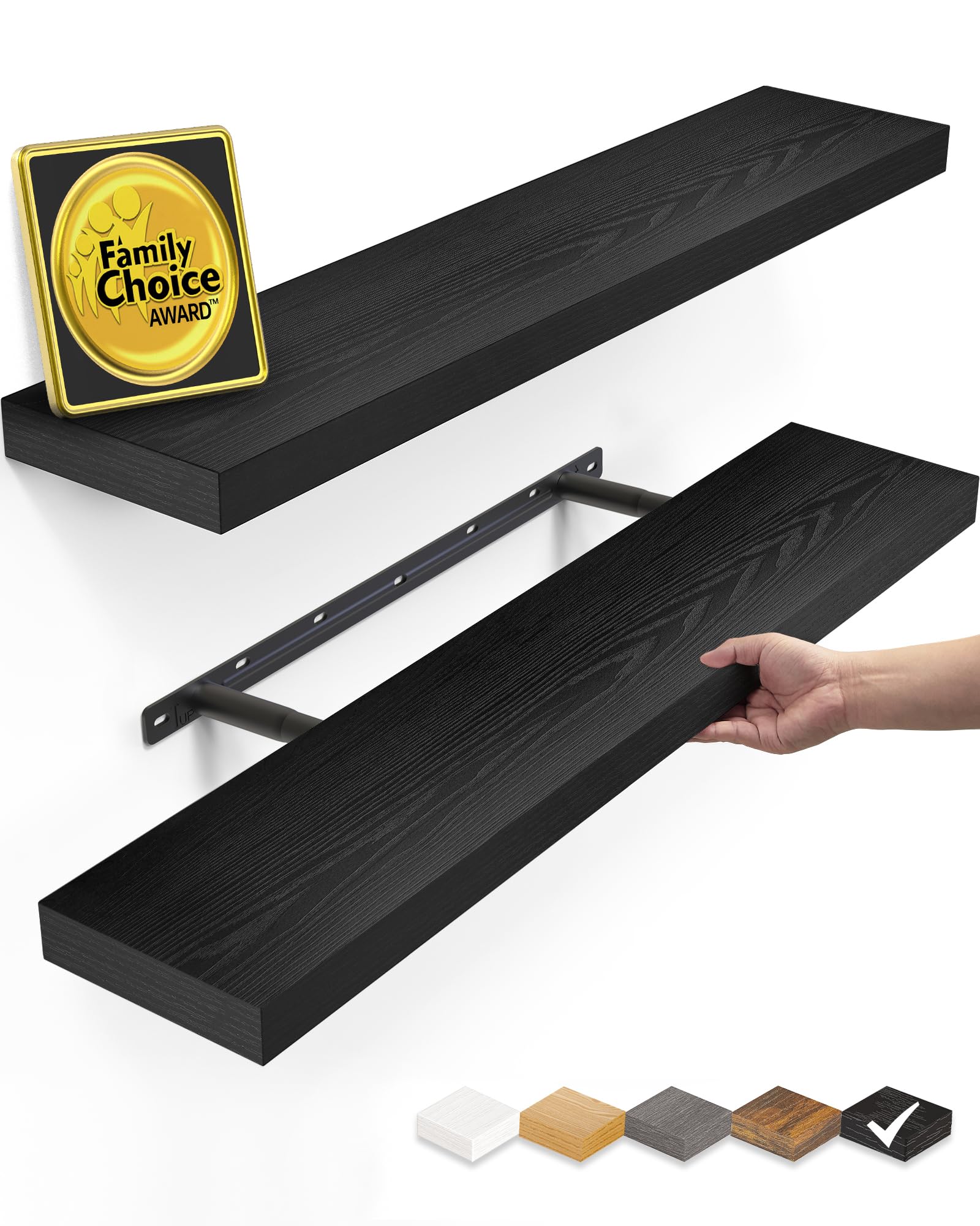 Bayka floating shelf on wall, 22.5 inches, ideal for books and decor.