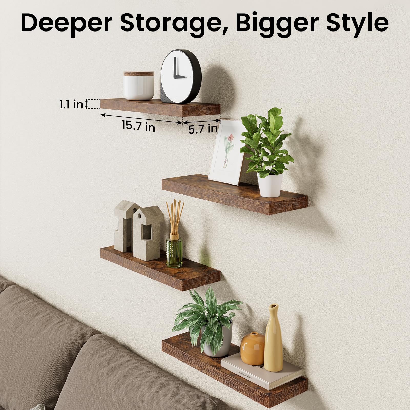 BAYKA floating shelves wall invisible brackets emphasize a floating look.
