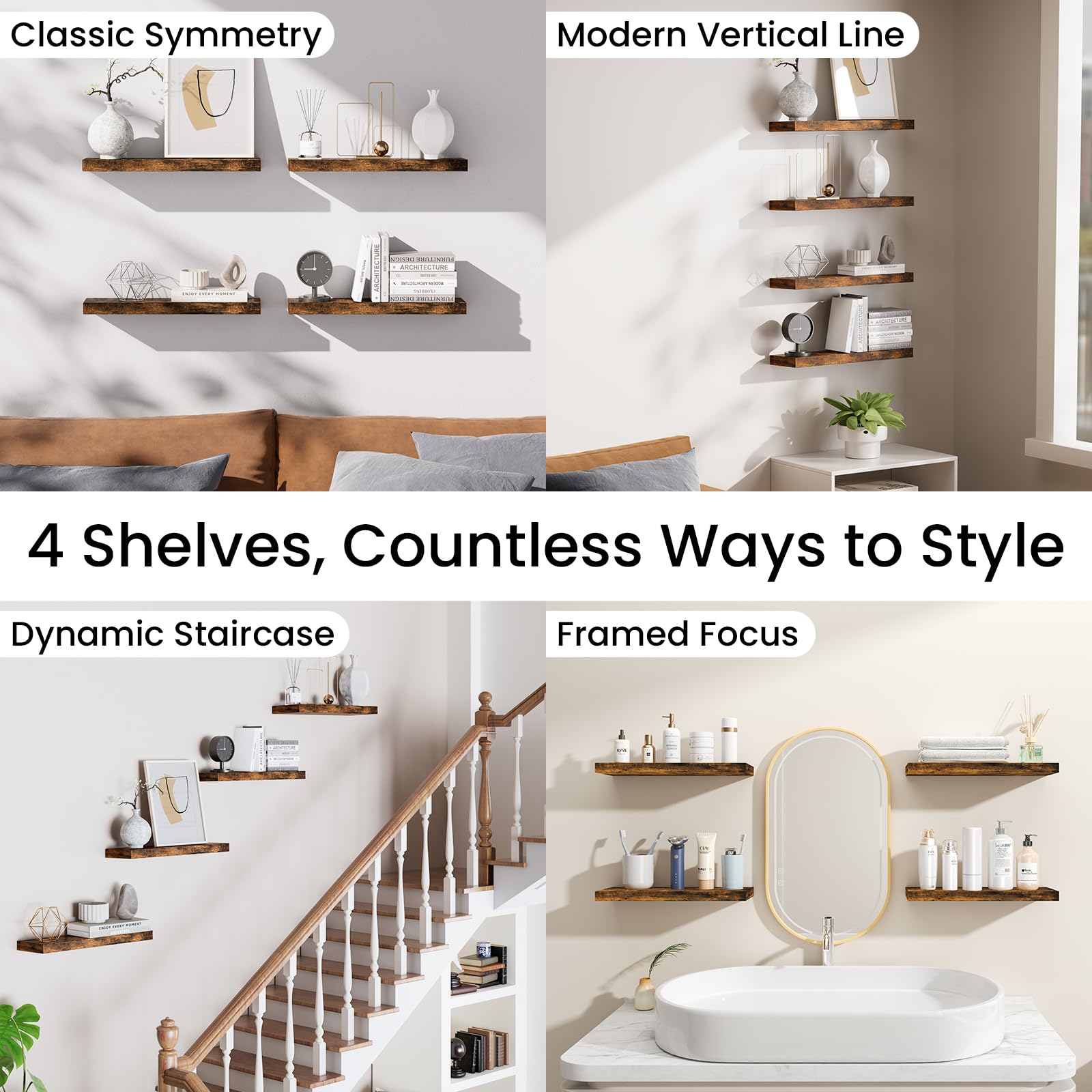 BAYKA floating shelves wall sag-free design supports steady displays.