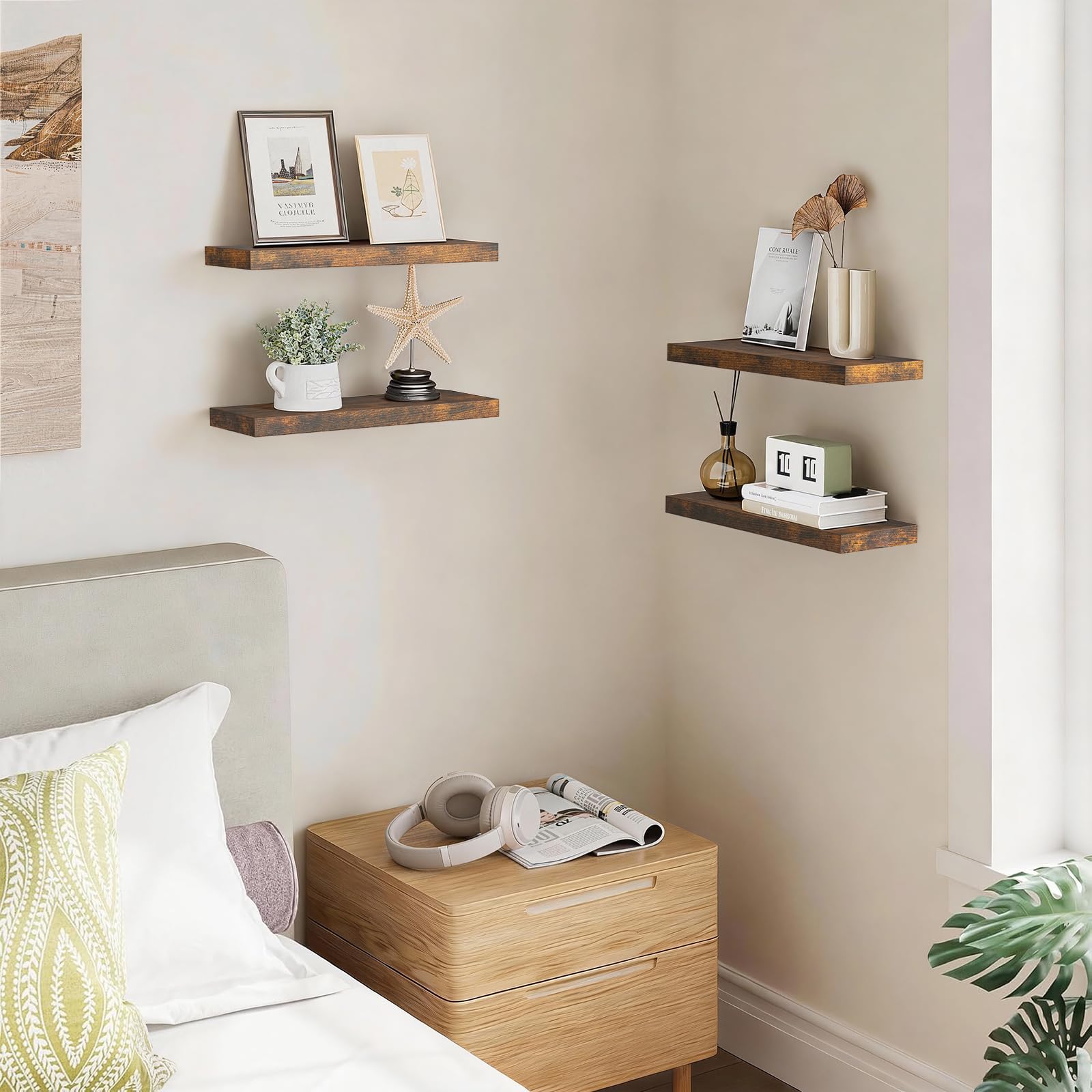 BAYKA floating shelves wall wood texture detail adds rustic warmth.