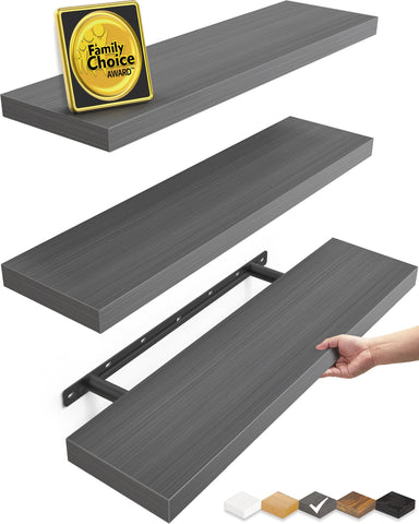 BAYKA grey floating shelves 3-pack ready for wall mounting with concealed brackets