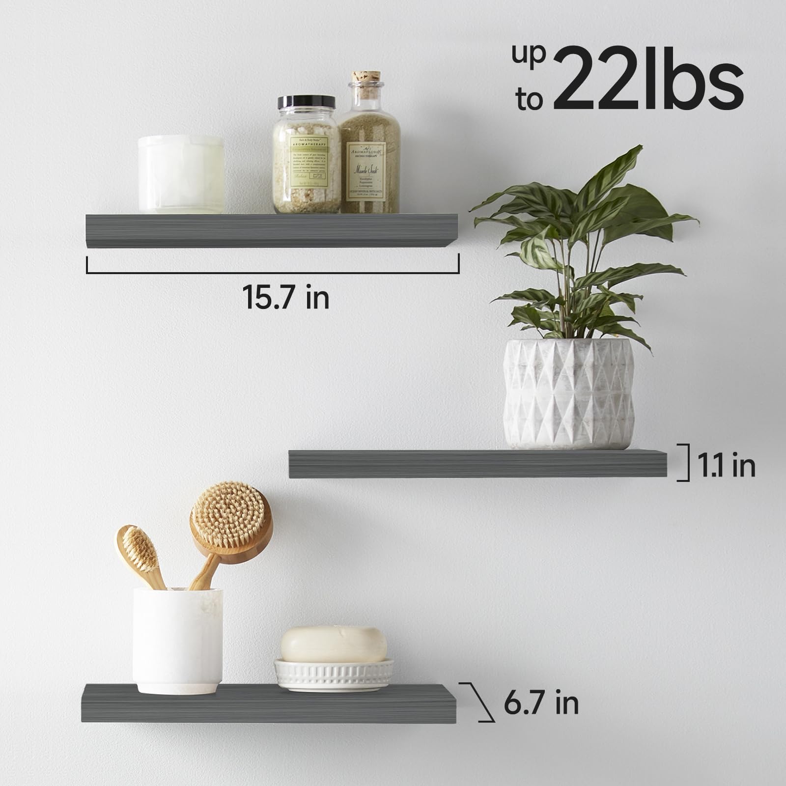 Bayka grey floating shelves in bedroom for decor and organization