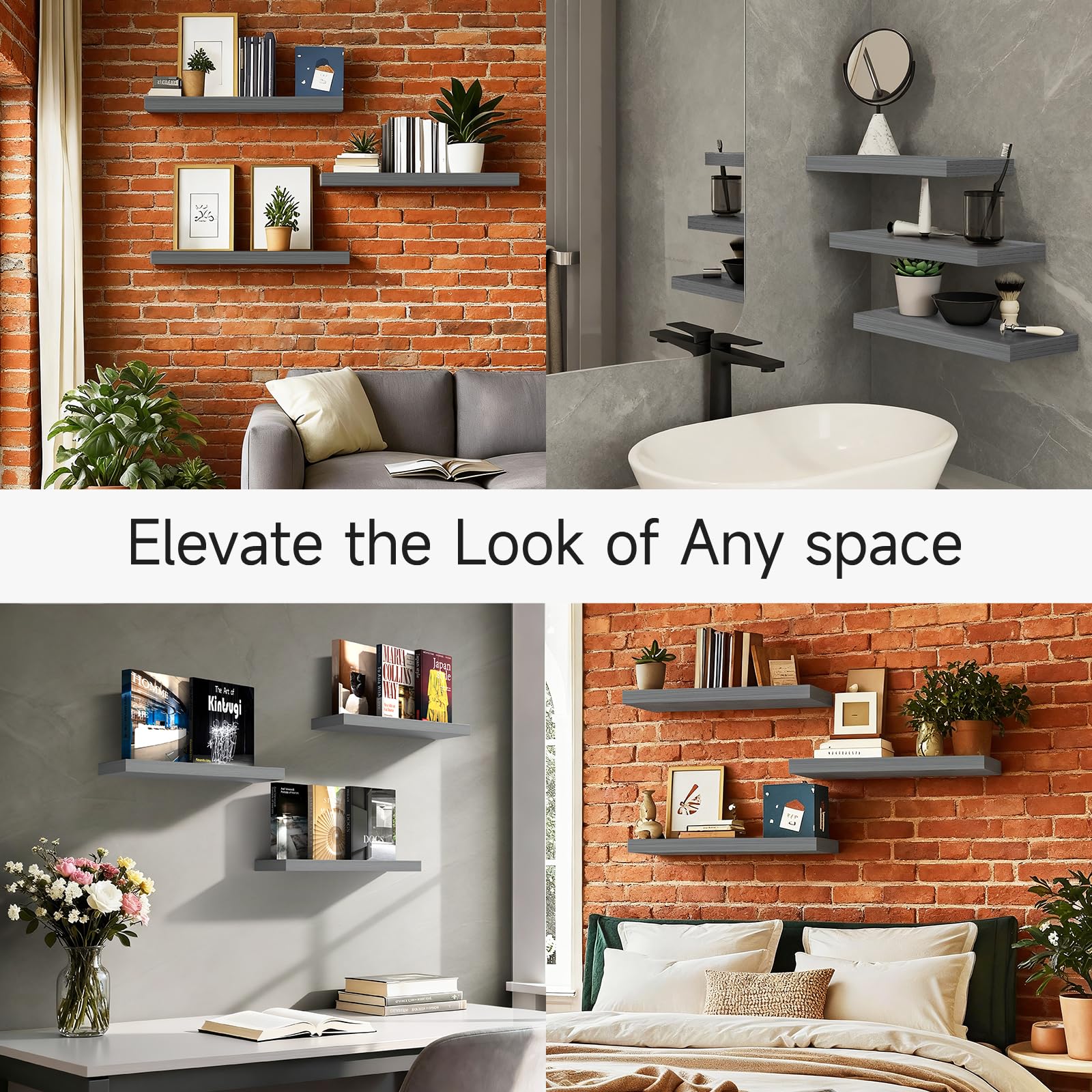 Bayka grey floating shelves strong load capacity up to twenty-two pounds