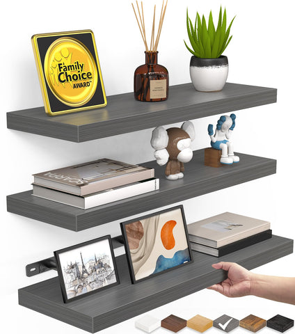 Bayka grey floating shelves three-pack mounted on wall for organized display