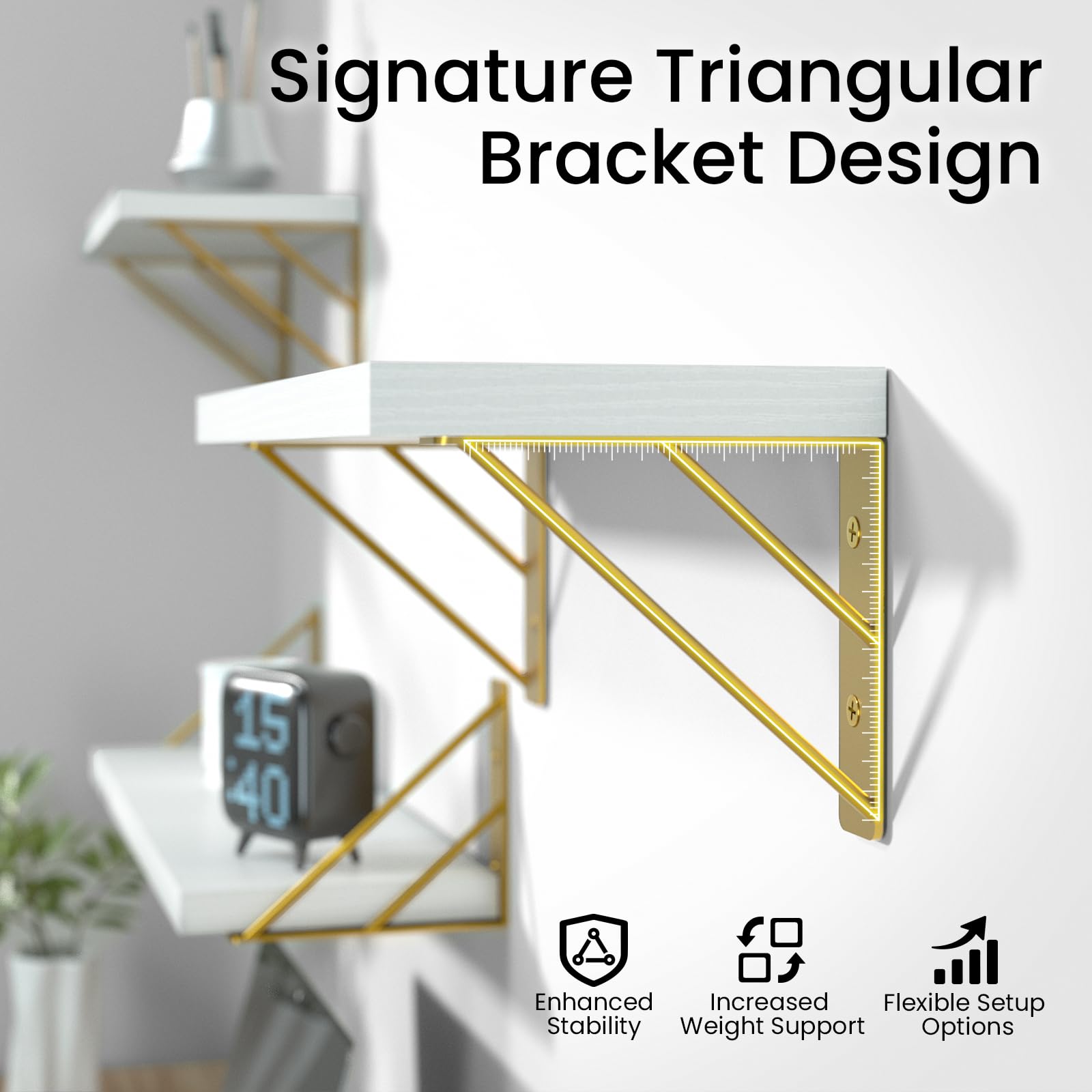 BAYKA living room shelves create tidy surfaces for items and books.