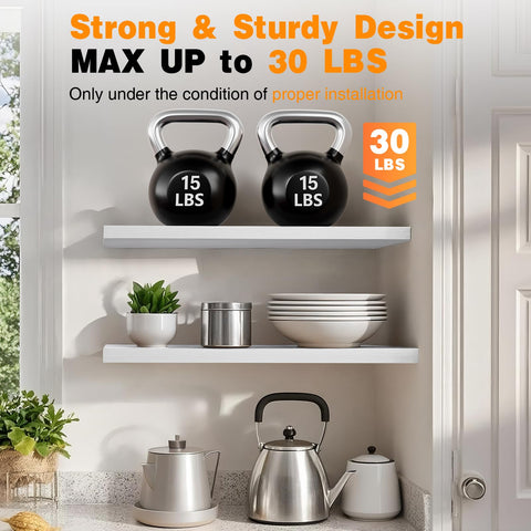 Bayka living room shelves showcase artwork and plants with ample display space.