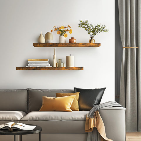 BAYKA living room shelves showcase decor and photos with clean lines.