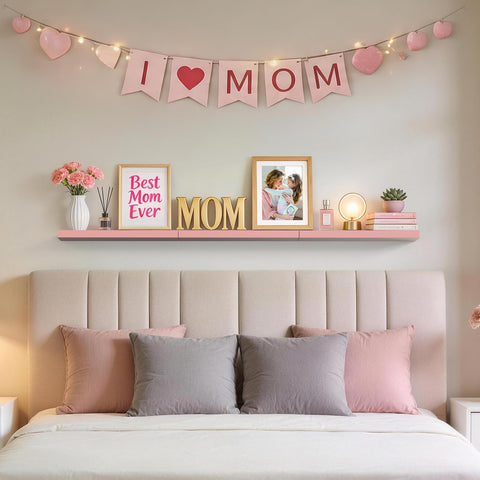 Bayka pink floating shelves on wall display books and decor with 22 lb capacity.