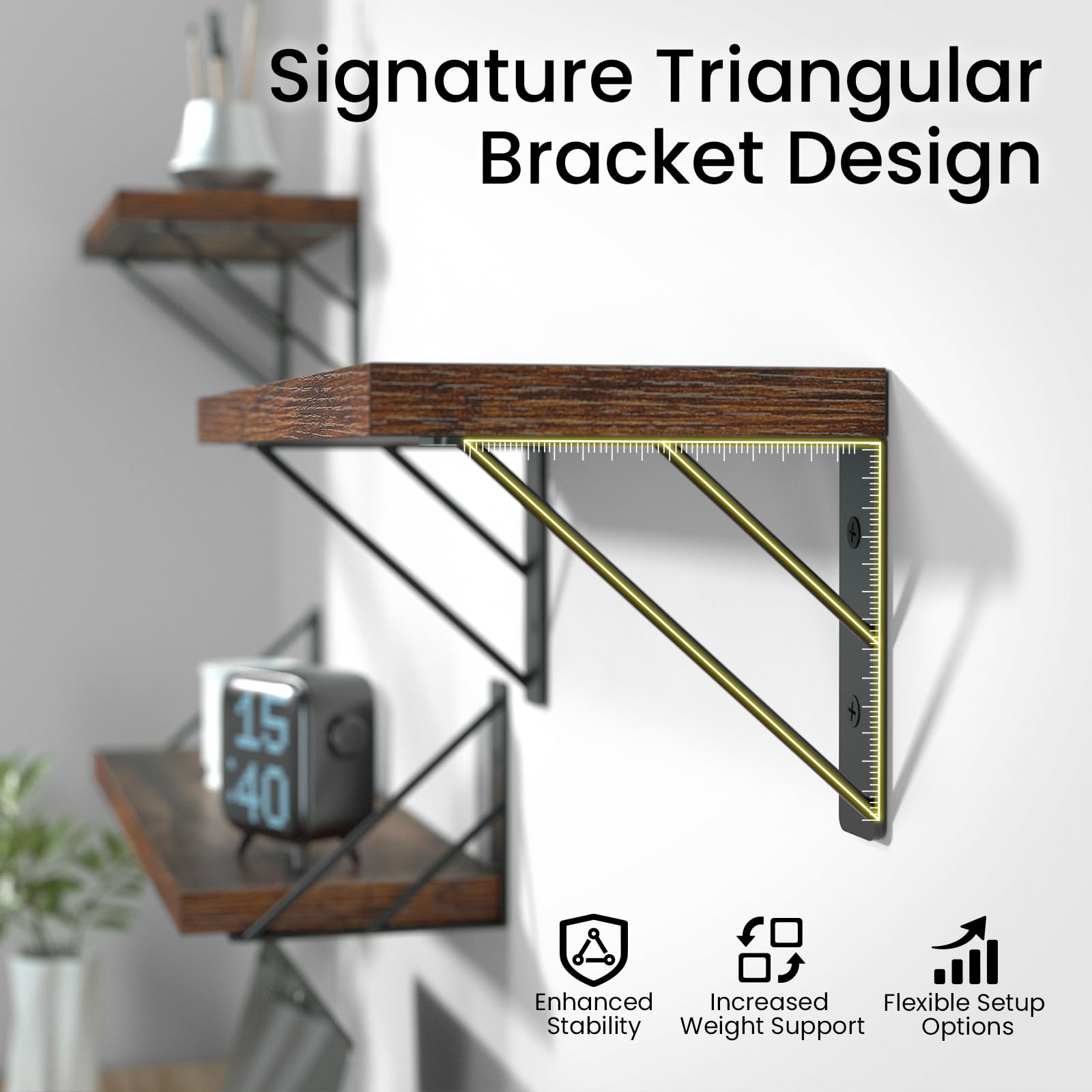 Bayka rustic brown shelves in a bedroom for storage and style.