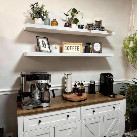 Bayka wall-mounted shelves in rustic wood ideal for bathroom towels or small decor.