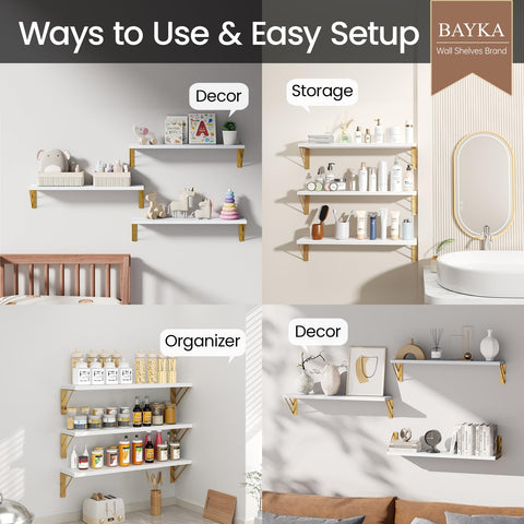 BAYKA wall-mounted rustic wood shelves add warm storage in kitchen or entry.