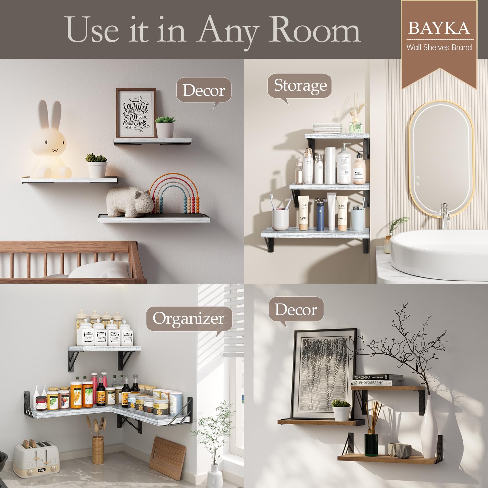 BAYKA wall shelves in kitchen decor storage for mugs and jars