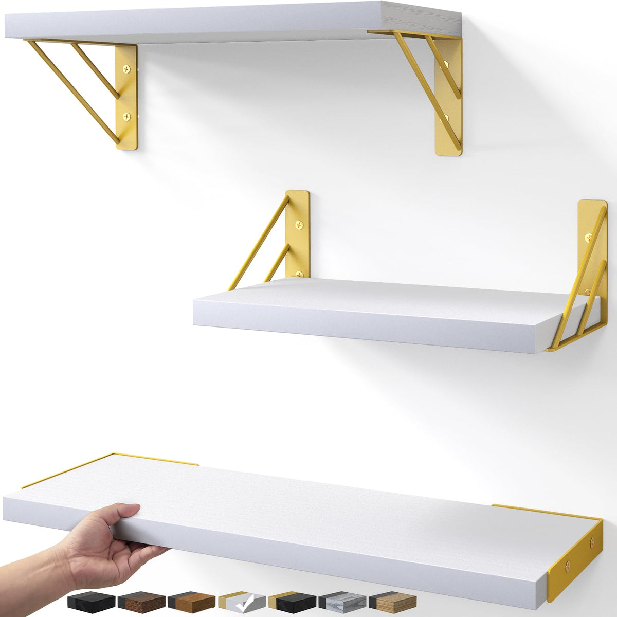 BAYKA wall shelves set3 white and gold, top view for stylish display and extra storage