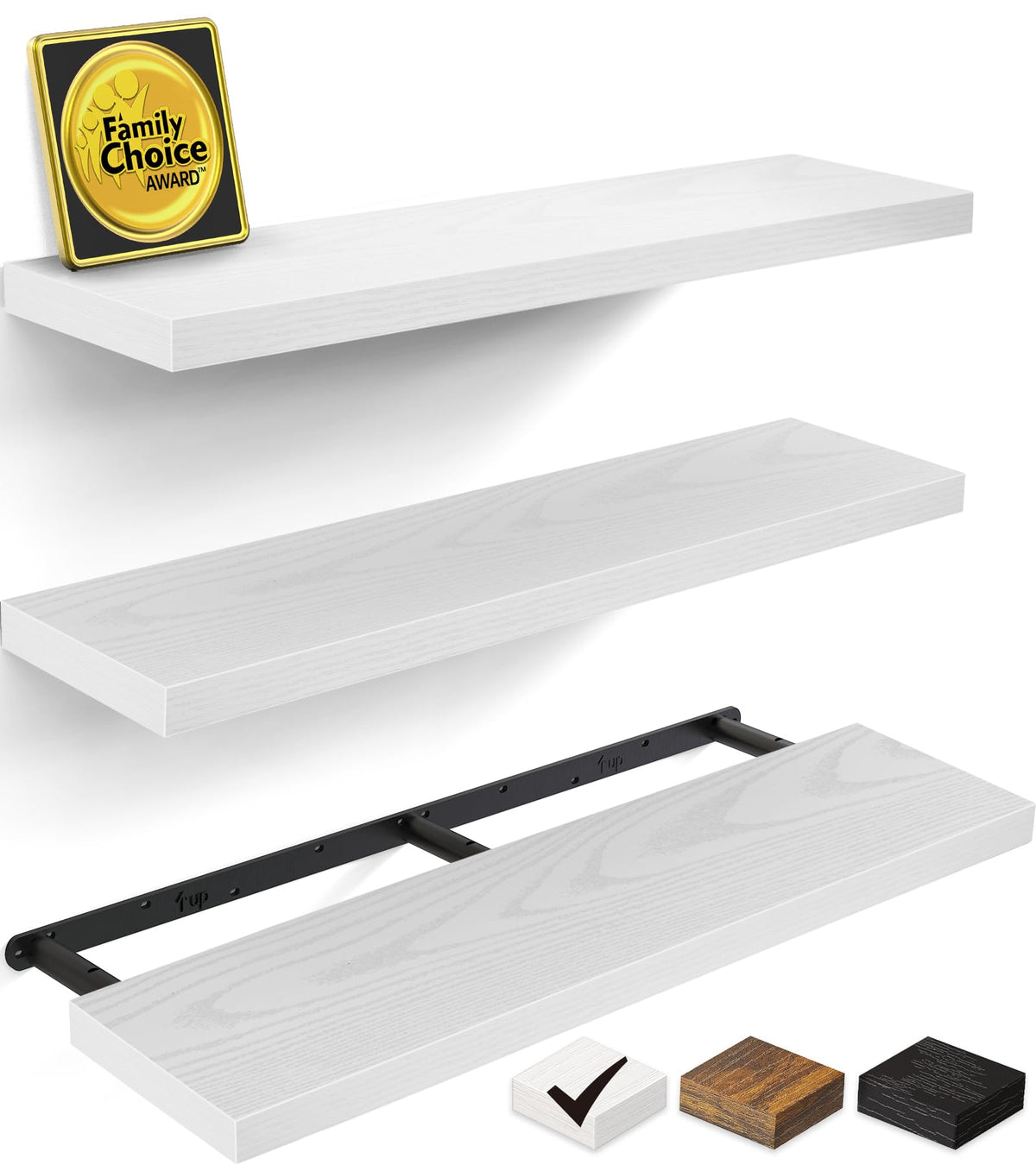 BAYKA white floating shelves 3-pack mounted on wall for organized display