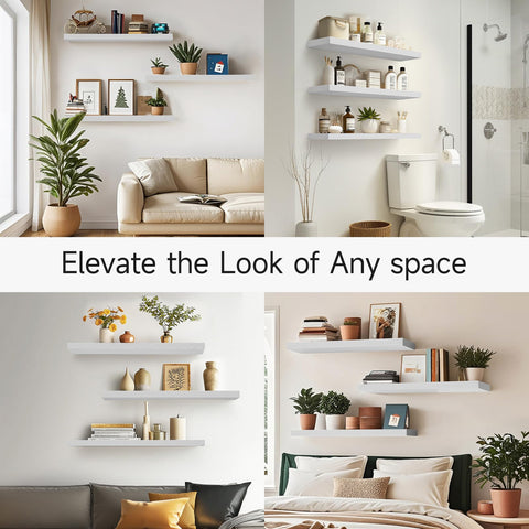 BAYKA white shelves in bedroom displaying plants and photos for a calm look