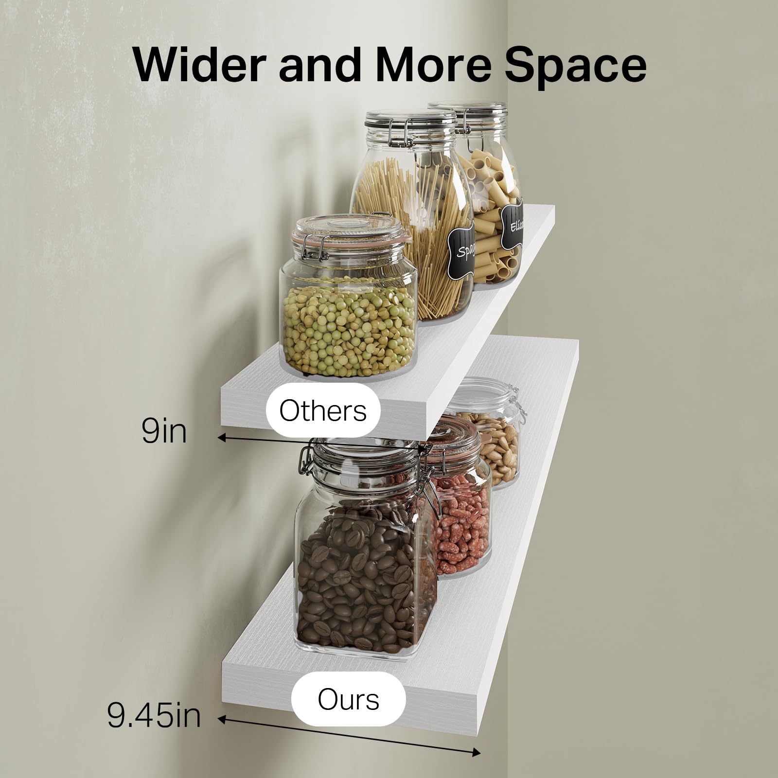 BAYKA white shelves in living room display decor and books with tidy balance