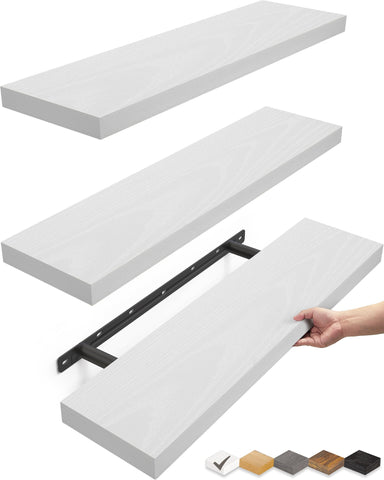 Bayka white floating shelves set of 3 mounted on wall for organized storage