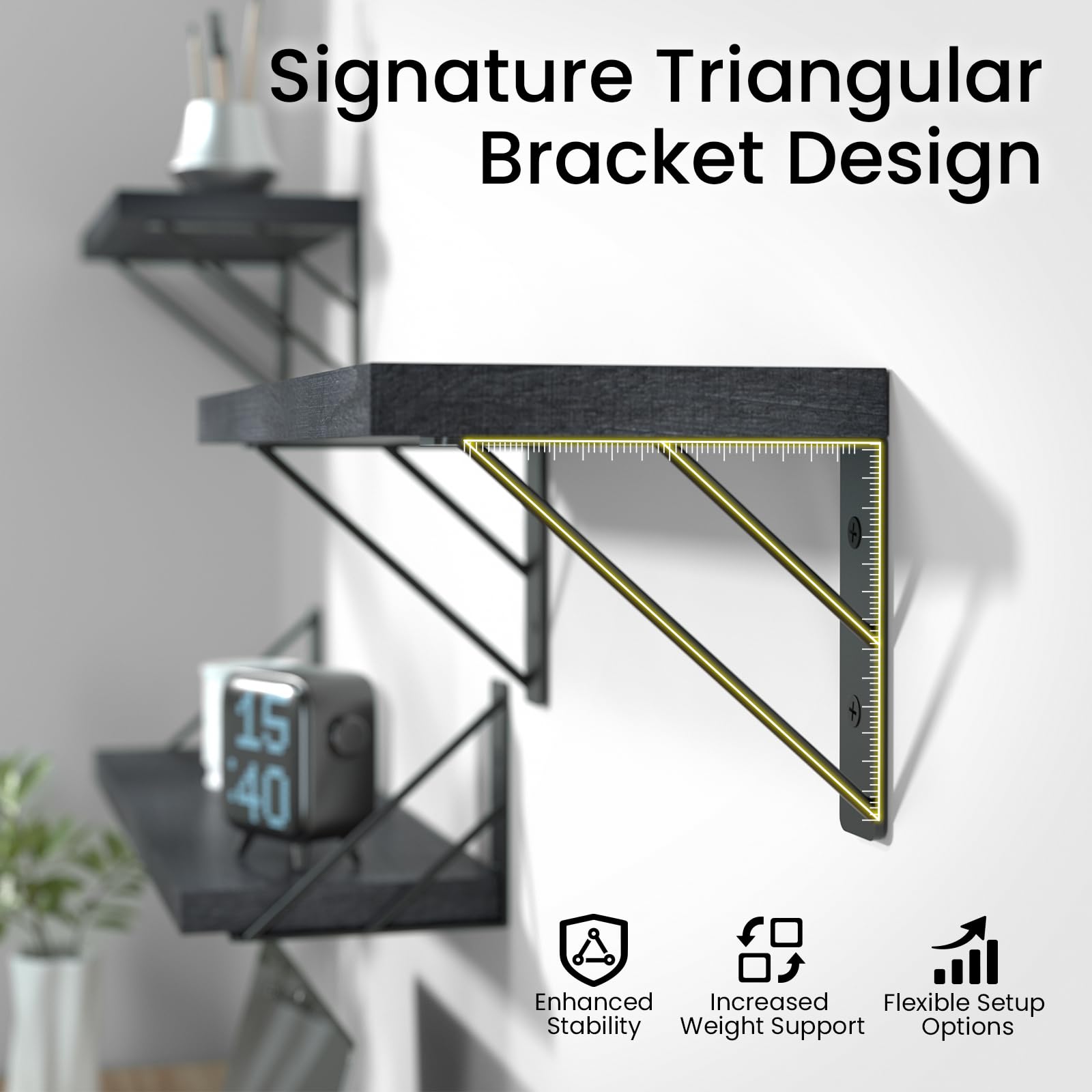 Bayka wood texture shelves for home office storage and daily organization.