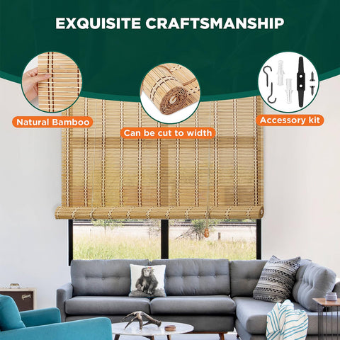 BAYUE Bamboo Blinds installed via DIY setup with mounting hardware