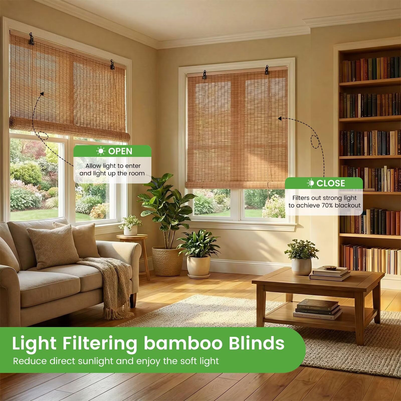 BAYUE indoor-outdoor bamboo blinds suitable for windows and patios