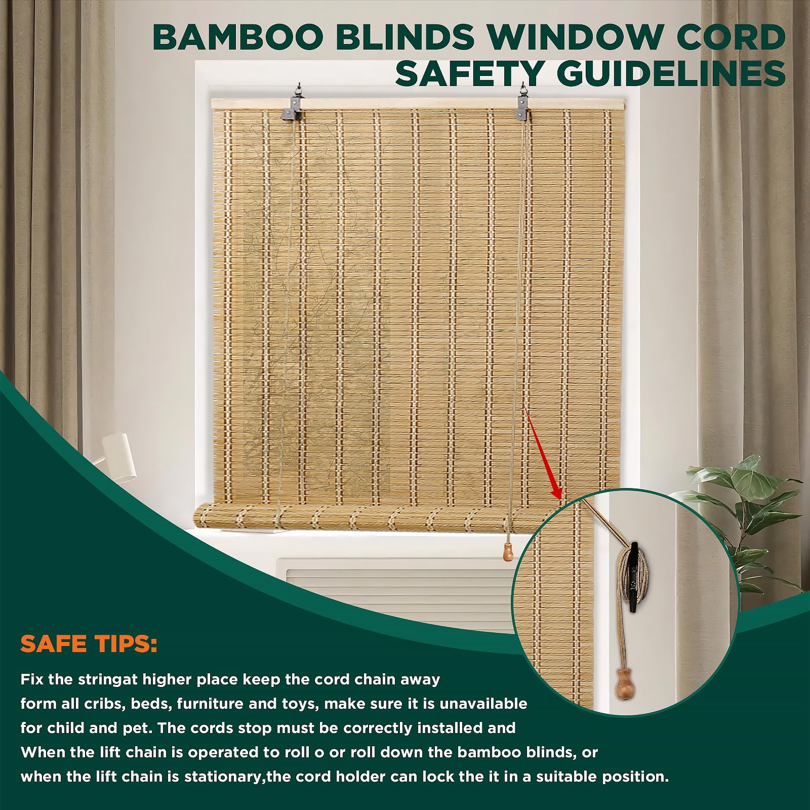 Close-up of the BAYUE Bamboo Blinds roller mechanism for smooth height control