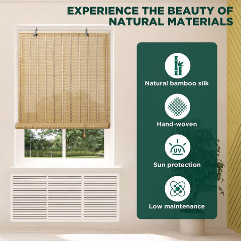 BAYUE Bamboo Blinds demonstrate soft light filtering for a cozy living space