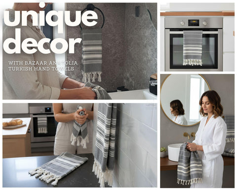 Bazaar Anatolia hand towels decorative stripe pattern complements bathroom and kitchen decor.
