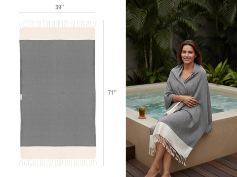 Bazaar Anatolia lightweight packable towel fits easily in your bag.