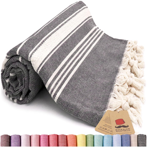 Bazaar Anatolia Turkish Beach Towel, oversized 71x39, stripe black, ideal for beach days