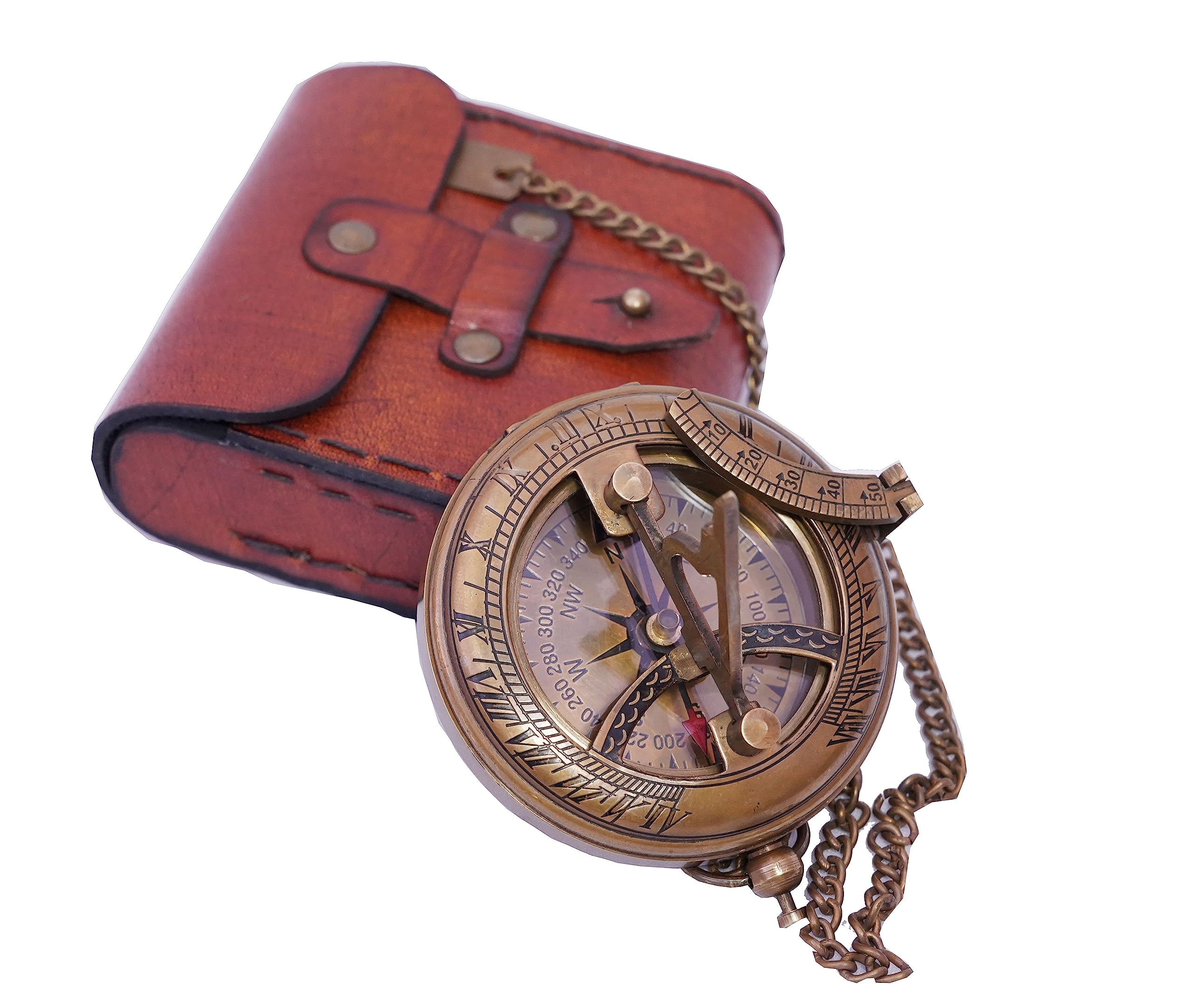 Bazross vintage brass sundial compass closeup highlighting engraved details for collectors