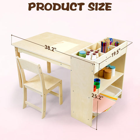 bbgroundgrm Kids Art Table and Chair Set with birch finish and easy cleaning.