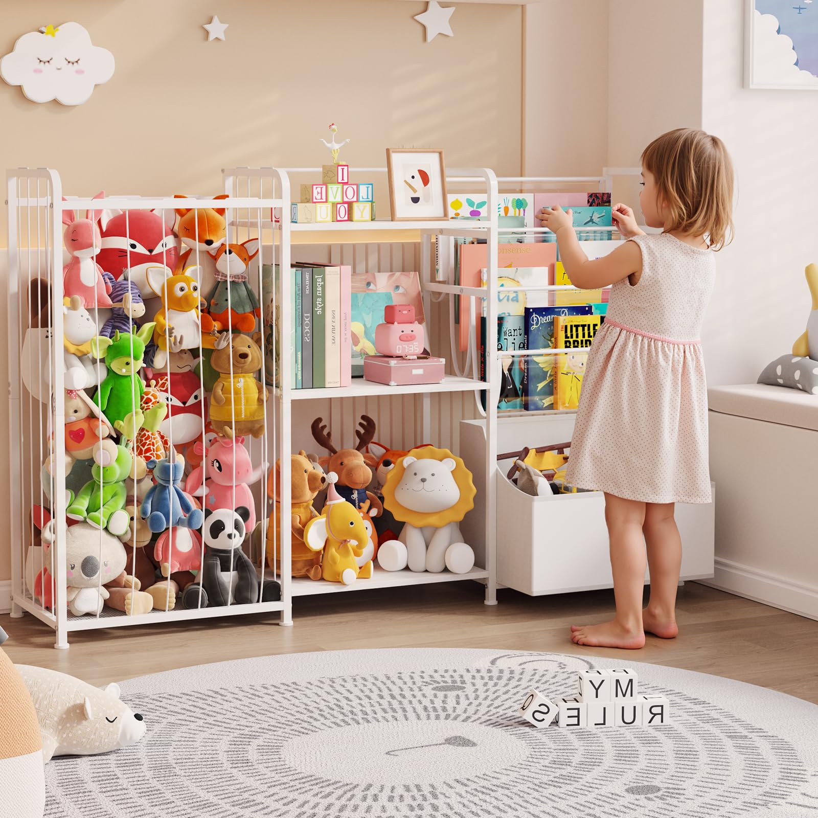 BBLIKE 3in1 stuffed animal storage assembly-instructions illustrate simple setup with labeled parts.
