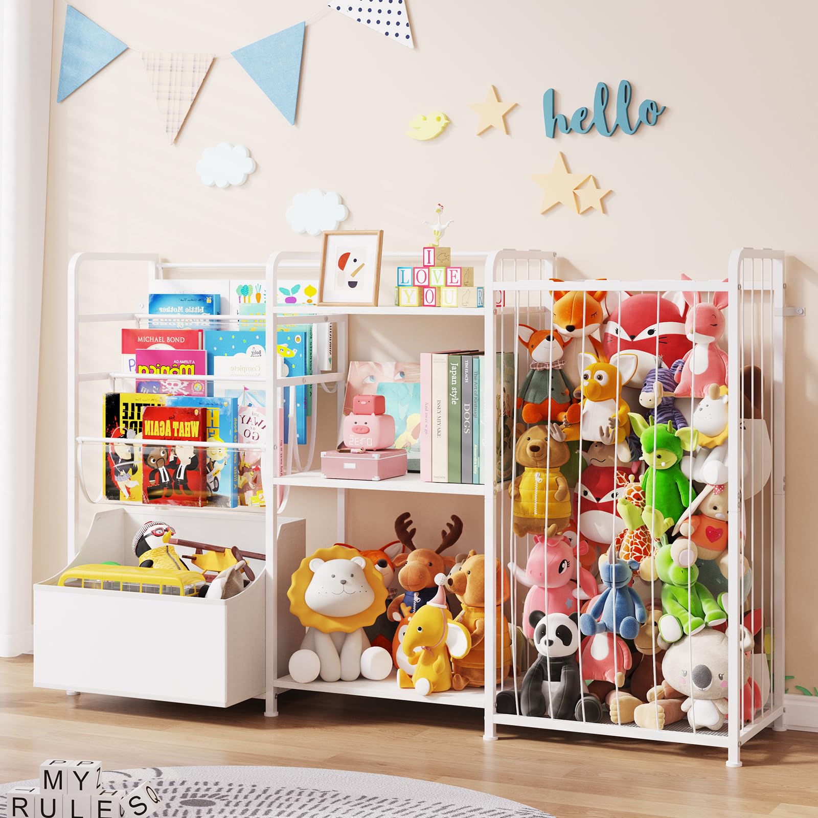BBLIKE 3in1 stuffed animal storage front view shows organized play space and easy access to toys.
