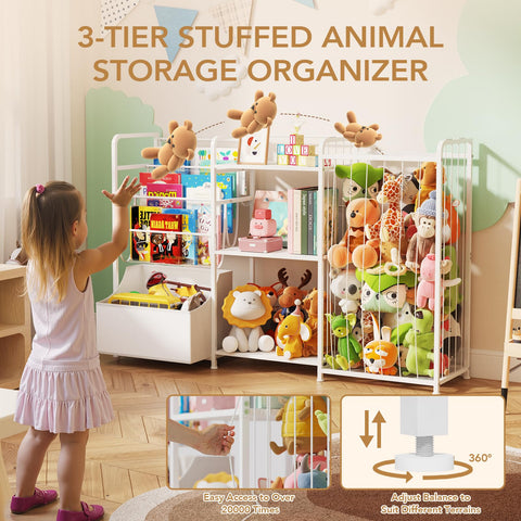 BBLIKE 3in1 stuffed animal storage side profile highlights compact footprint for small rooms.