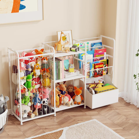 BBLIKE 3in1 stuffed animal storage white finish blends with nursery decor.