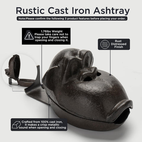 BBRGIRL iron cast ashtray lid closed, contained ashes