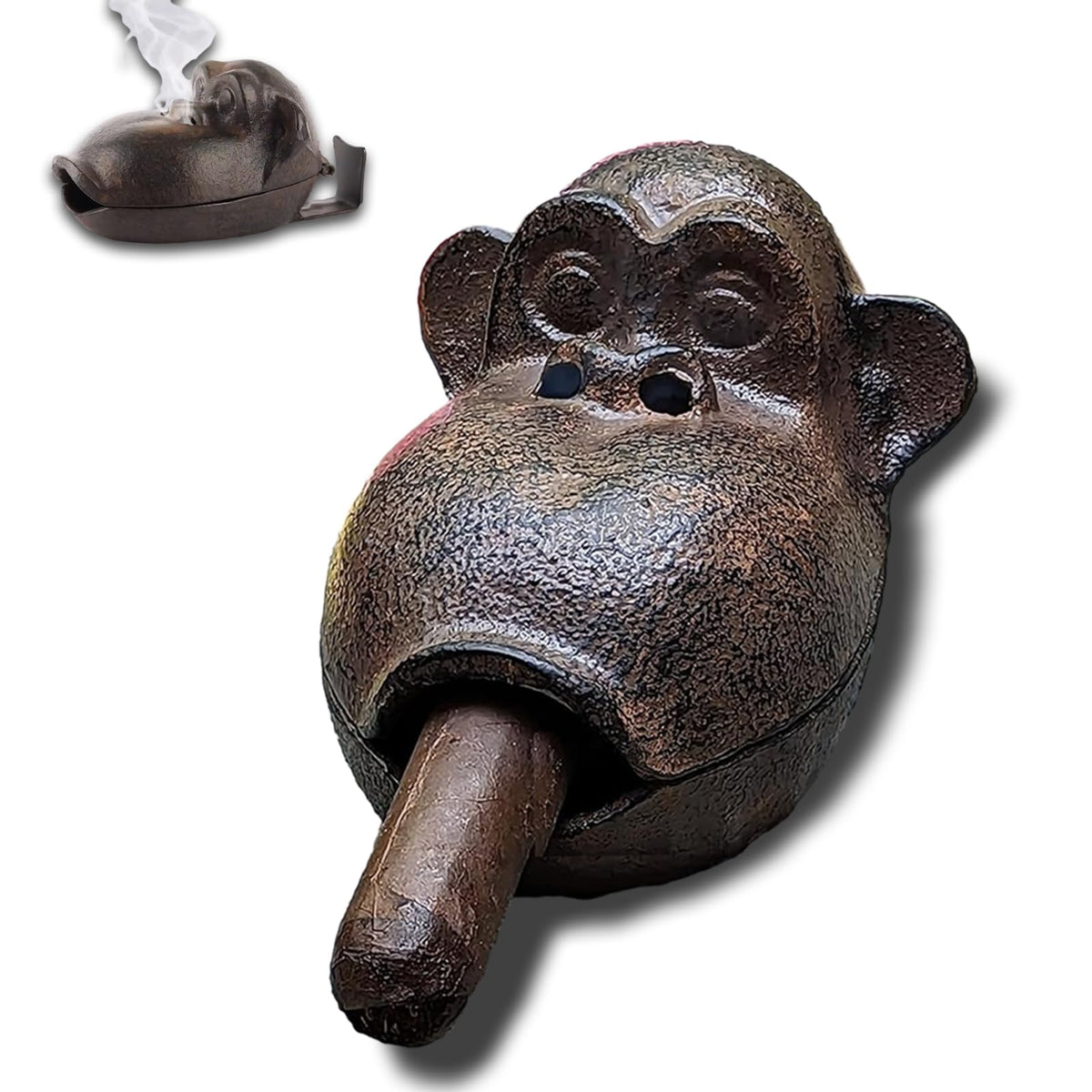 BBRGIRL orangutan cigar ashtray with front view, playful outdoor companion