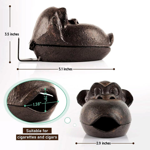 BBRGIRL orangutan ashtray, side angle, wind-resistant patio use