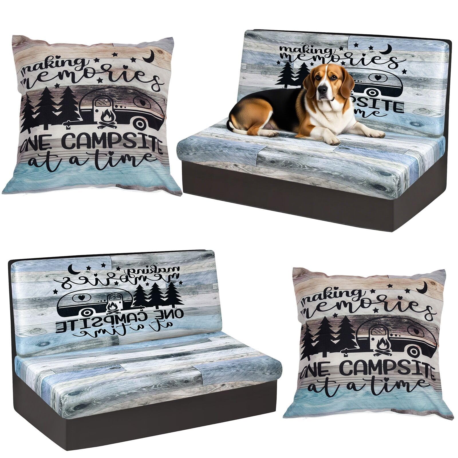 BBSET RV dinette cushion cover in blue wooden pattern refreshes camper seating and protects cushions